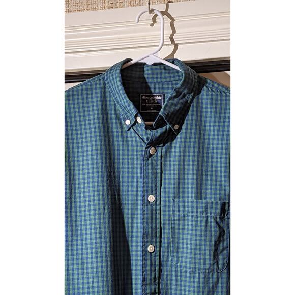Abercrombie & Fitch Green/Navy Check Men's Button Down Shirt Size M - Picture 4 of 12